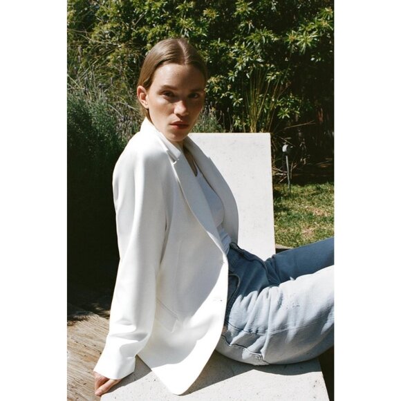 Zara Womens Blazer Suit Jacket L Large White Fitted Waist 2010/810 NWT - Picture 4 of 16